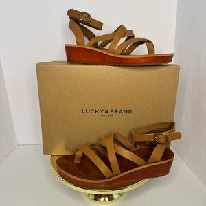 Lucky Brand Honeyy Leather Wedge Sandals – Brown Sugar - Size 7.5 – Like New